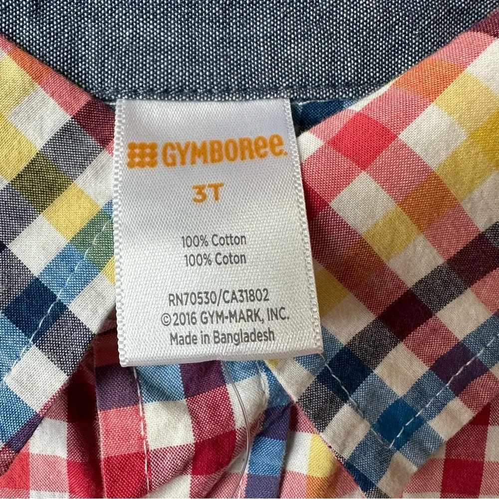 Gymboree Primary Color Plaid Short Sleeve Button Down Shirt 3T